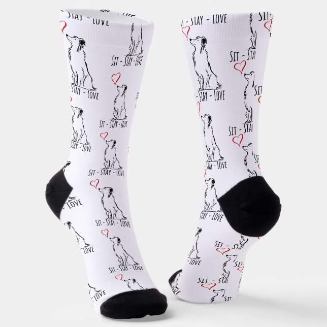 Sit-Stay-Love Border Collie Socks (Angled)