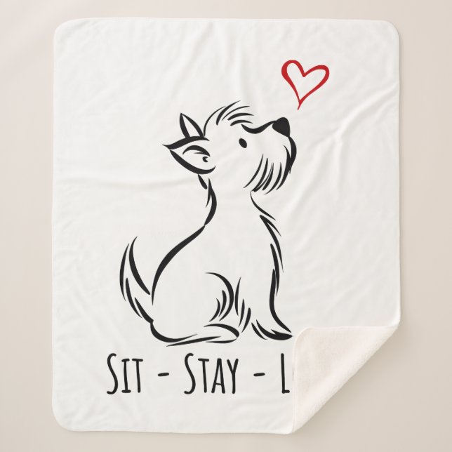 Sit-Stay-Love Westie Sherpa Blanket (Front)