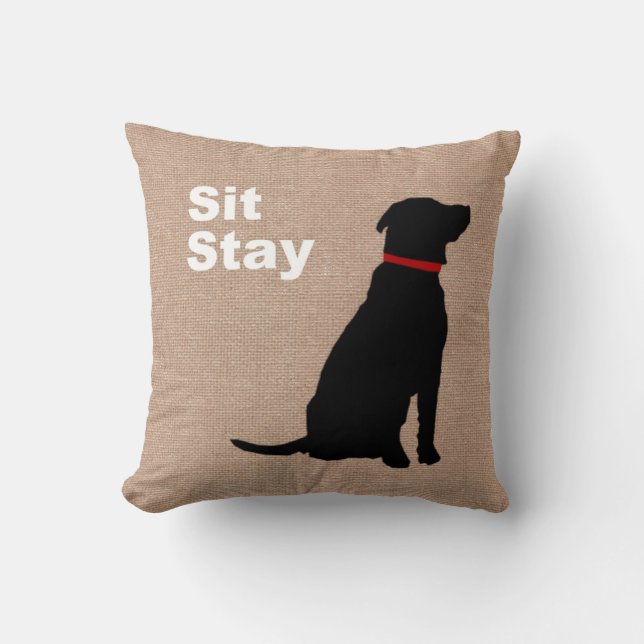 Sit Stay Throw Pillow (Front)