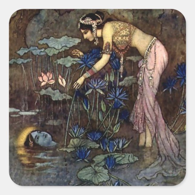 “Sita Finds Rama” by Warwick Goble Square Sticker (Front)