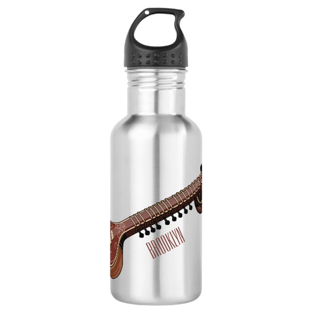 Sitar cartoon illustration 532 ml water bottle (Front)
