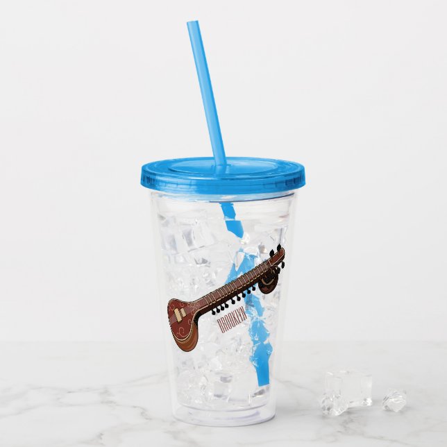 Sitar cartoon illustration acrylic tumbler (Front Ice)