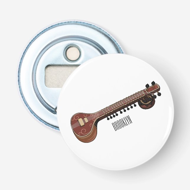 Sitar cartoon illustration bottle opener (Front)