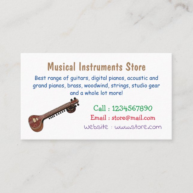 Sitar cartoon illustration business card (Front)