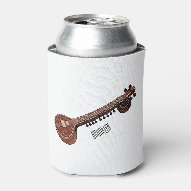 Sitar cartoon illustration can cooler (Can Front)