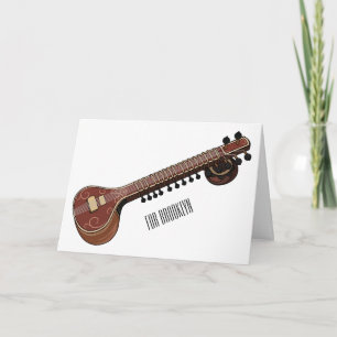 Sitar cartoon illustration card