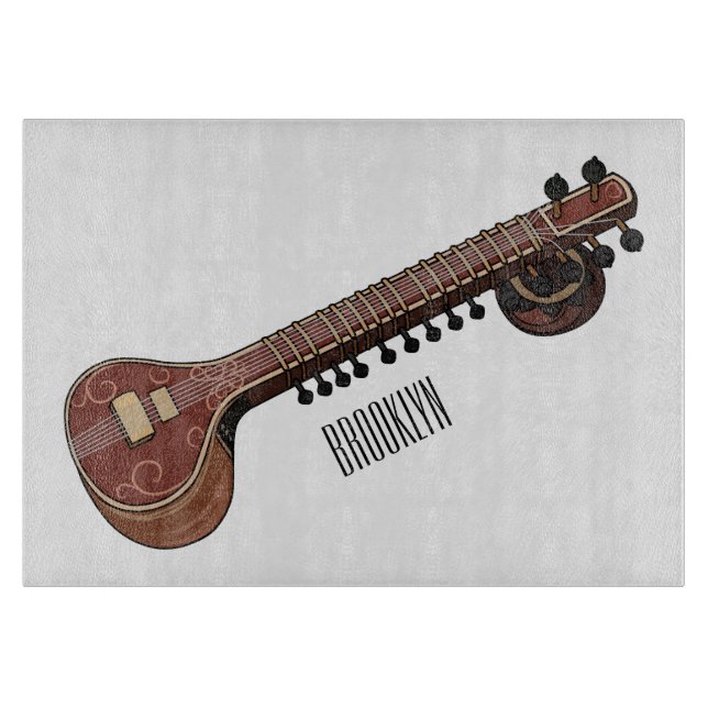 Sitar cartoon illustration cutting board (Front)