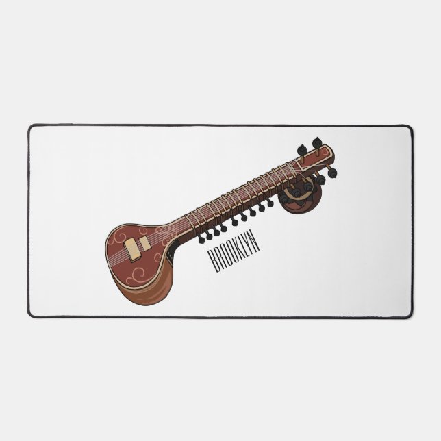 Sitar cartoon illustration desk mat (Front)
