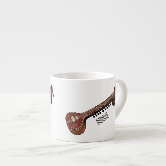 Sitar cartoon illustration espresso cup (Front Right)