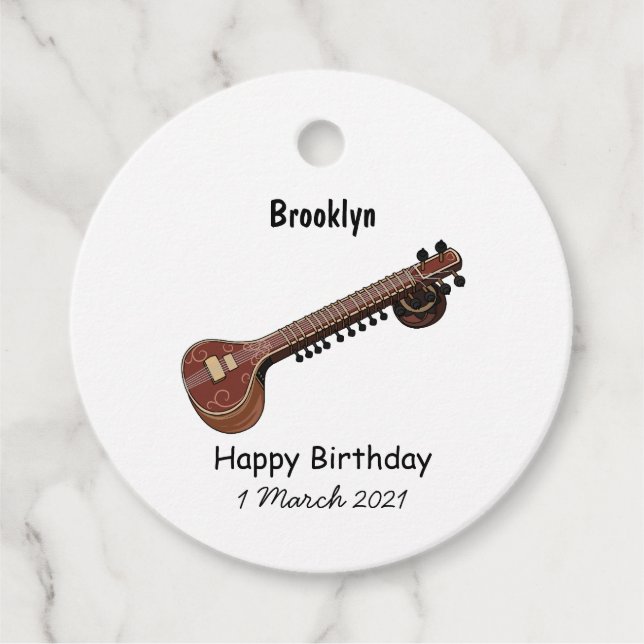 Sitar cartoon illustration favour tags (Front)