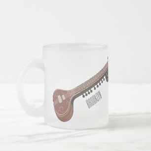Sitar cartoon illustration frosted glass coffee mug