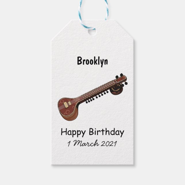 Sitar cartoon illustration gift tags (Front)