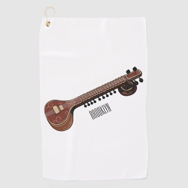 Sitar cartoon illustration golf towel (Front)