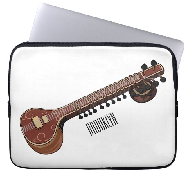 Sitar cartoon illustration laptop sleeve (Front)