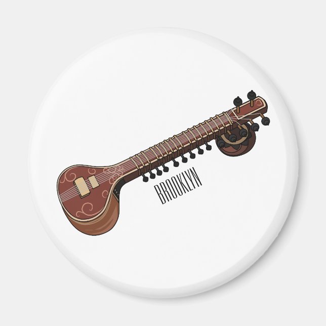 Sitar cartoon illustration magnet (Front)