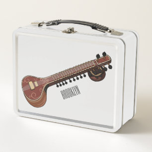 Sitar cartoon illustration metal lunch box