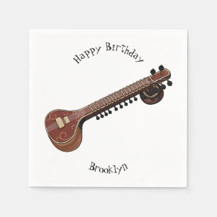Sitar cartoon illustration napkin
