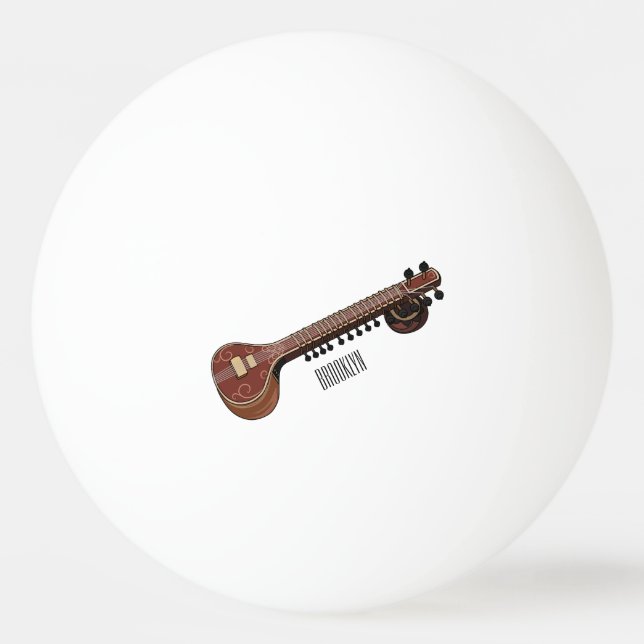 Sitar cartoon illustration ping pong ball (Front)