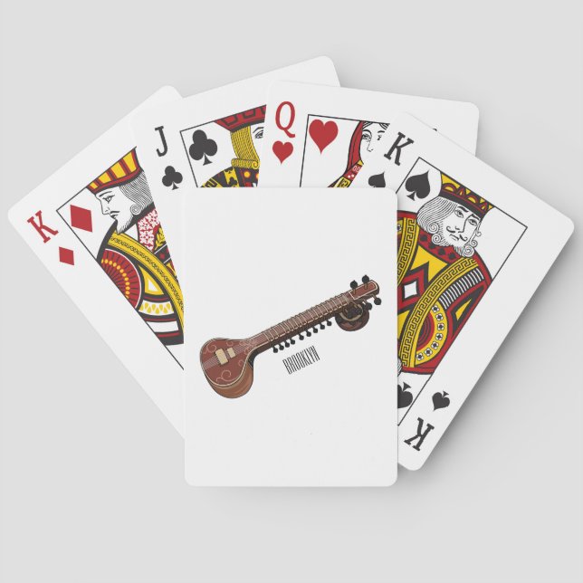 Sitar cartoon illustration playing cards (Back)