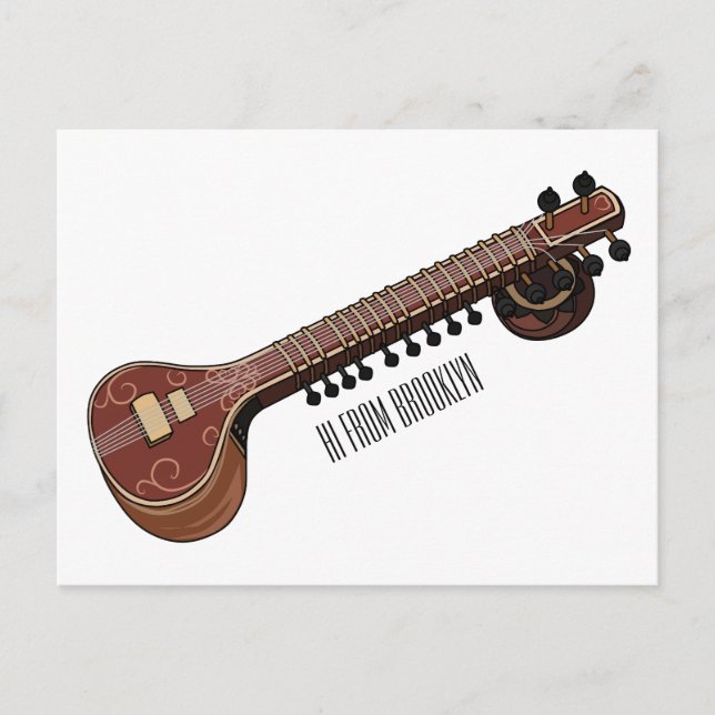 Sitar cartoon illustration postcard (Front)
