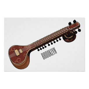 Sitar cartoon illustration poster