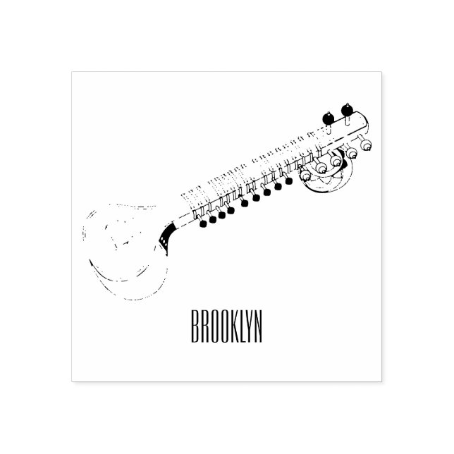 Sitar cartoon illustration rubber stamp (Imprint)