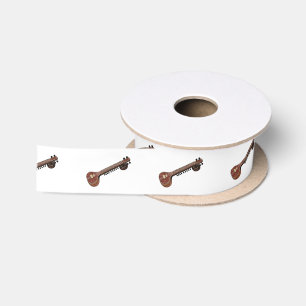 Sitar cartoon illustration satin ribbon