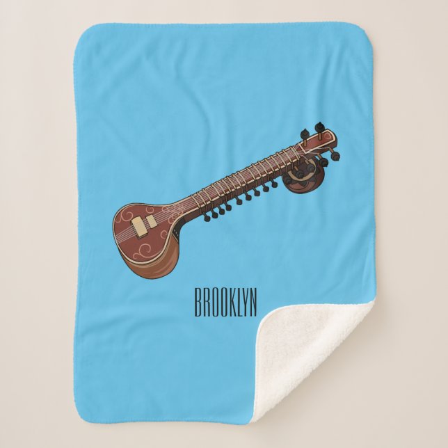 Sitar cartoon illustration sherpa blanket (Front)
