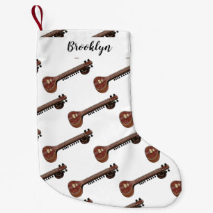 Sitar cartoon illustration small christmas stocking