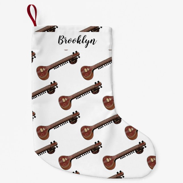Sitar cartoon illustration small christmas stocking (Front)