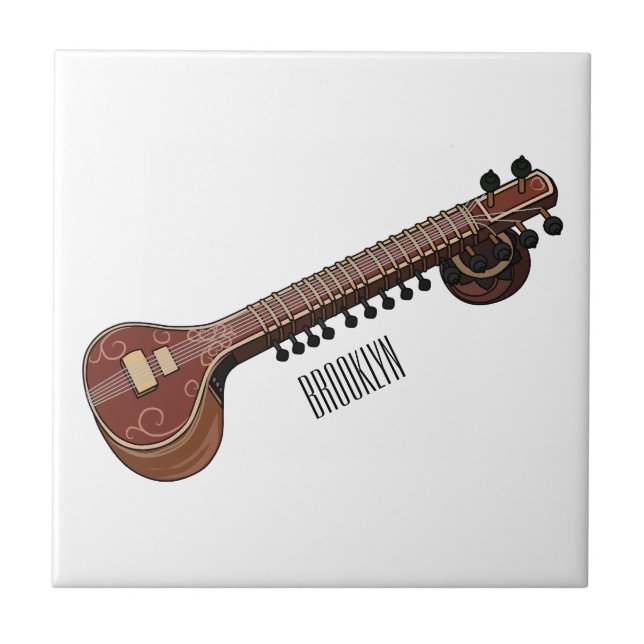 Sitar cartoon illustration tile (Front)
