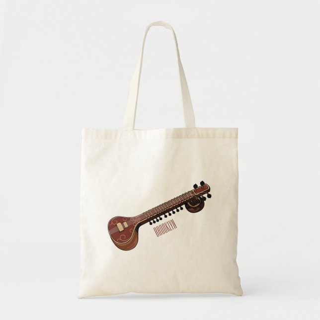 Sitar cartoon illustration tote bag (Front)
