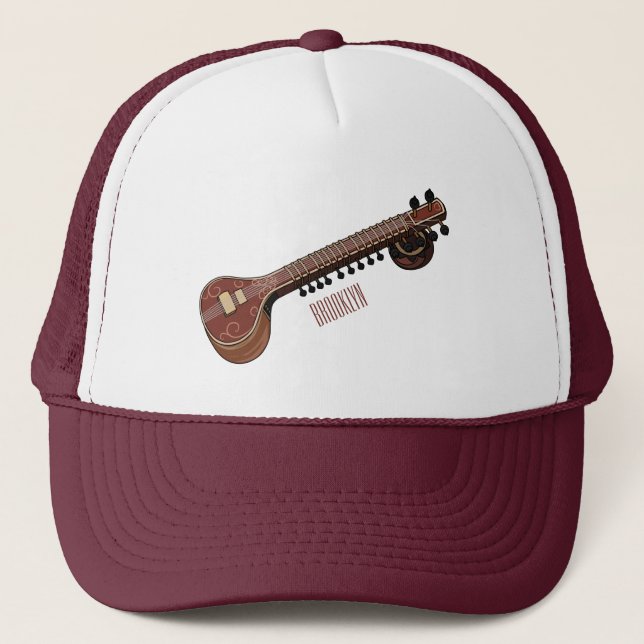 Sitar cartoon illustration trucker hat (Front)