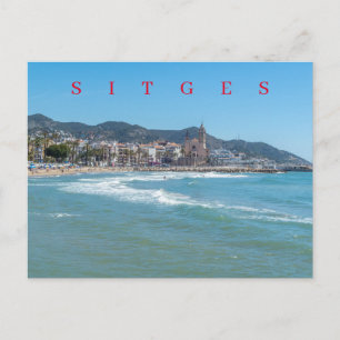 Sitges sea and church view postcard