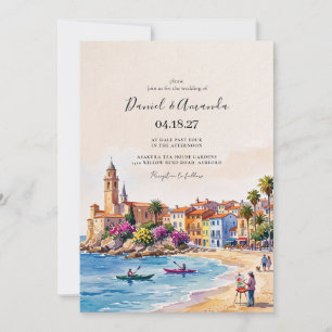 Sitges Spain Coastal Watercolor Invitation