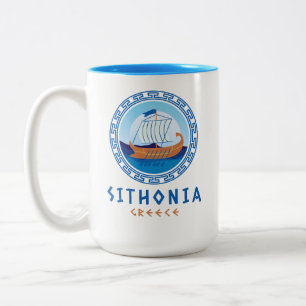 Sithonia, Greece Greek Ship Design Two-Tone Coffee Mug