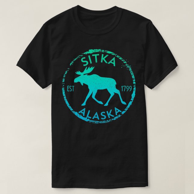 Sitka Alaska Moose Gradient Distressed Souvenir  T-Shirt (Design Front)