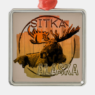 Sitka Alaska orange moose ornament