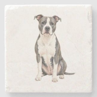 Sitting American Staffordshire Terrier Natural Sto Stone Coaster