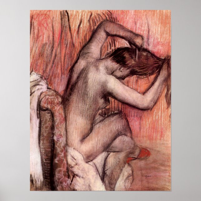 Sitting and brushing by Edgar Degas Poster (Front)