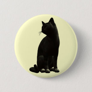 Sitting Black Cat Button
