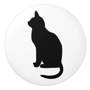 Sitting Black Cat Facing Left Ceramic Knob