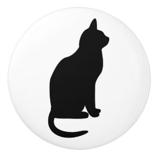 Sitting Black Cat Facing Right Ceramic Knob