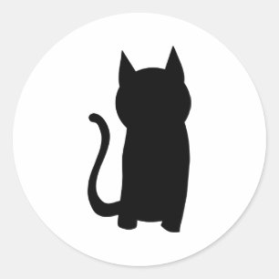 Sitting Black Cat Silhouette. Classic Round Sticker