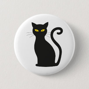 sitting black cat yellow eyes 6 cm round badge