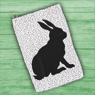 Sitting Black Rabbit Side Profile Polka Dots Golf Towel