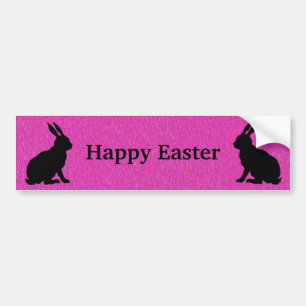 Sitting Black Silhouette Easter Rabbits Deep Pink Bumper Sticker