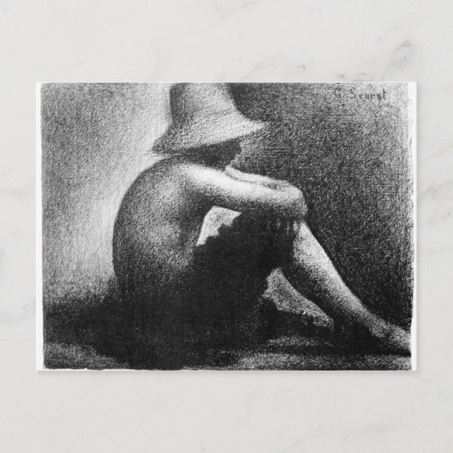 Sitting boy in straw hat by Georges Seurat Postcard (Front)