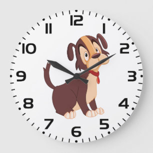 Sitting Brown Puppy Sweet Happy Dog Large Clock