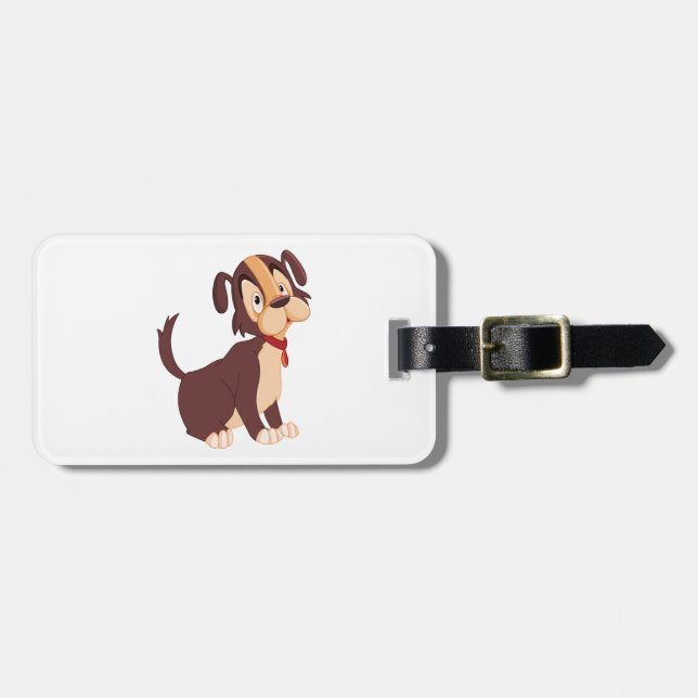 Sitting Brown Puppy Sweet Happy Dog Luggage Tag (Front Horizontal)